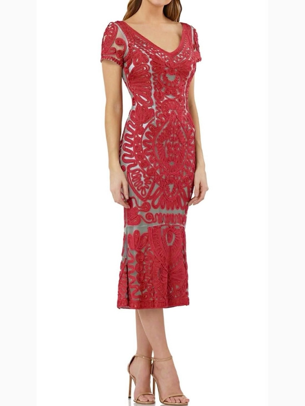 JS Collections, Formal 3D Lace Midi Dress